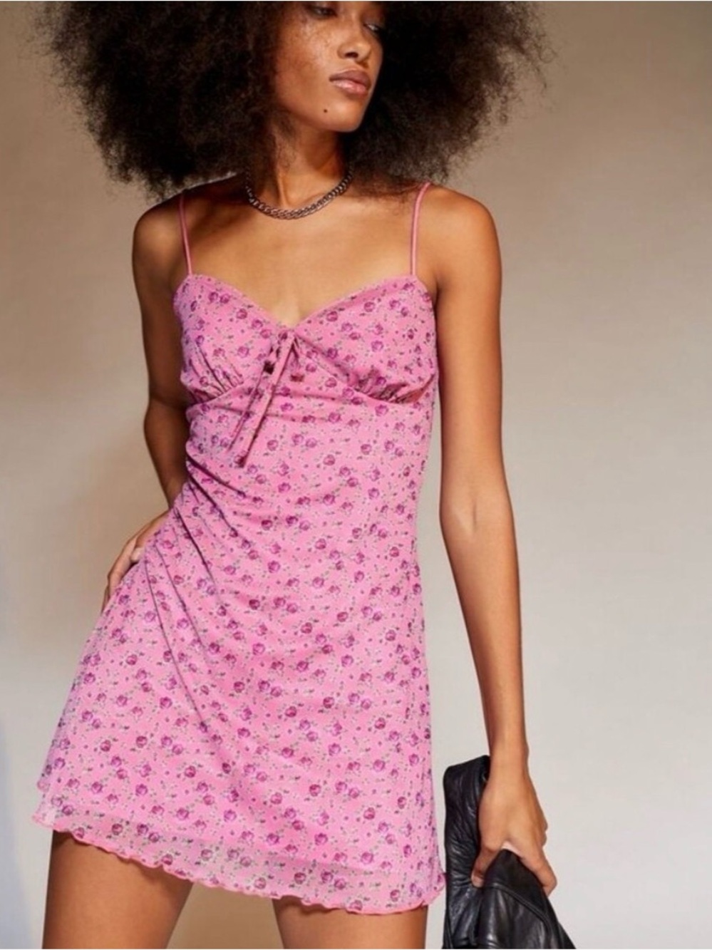 Urban Outfitters Elodie Rose Floral Y2K-Inspired Mesh Mini Slip Dress  | XS